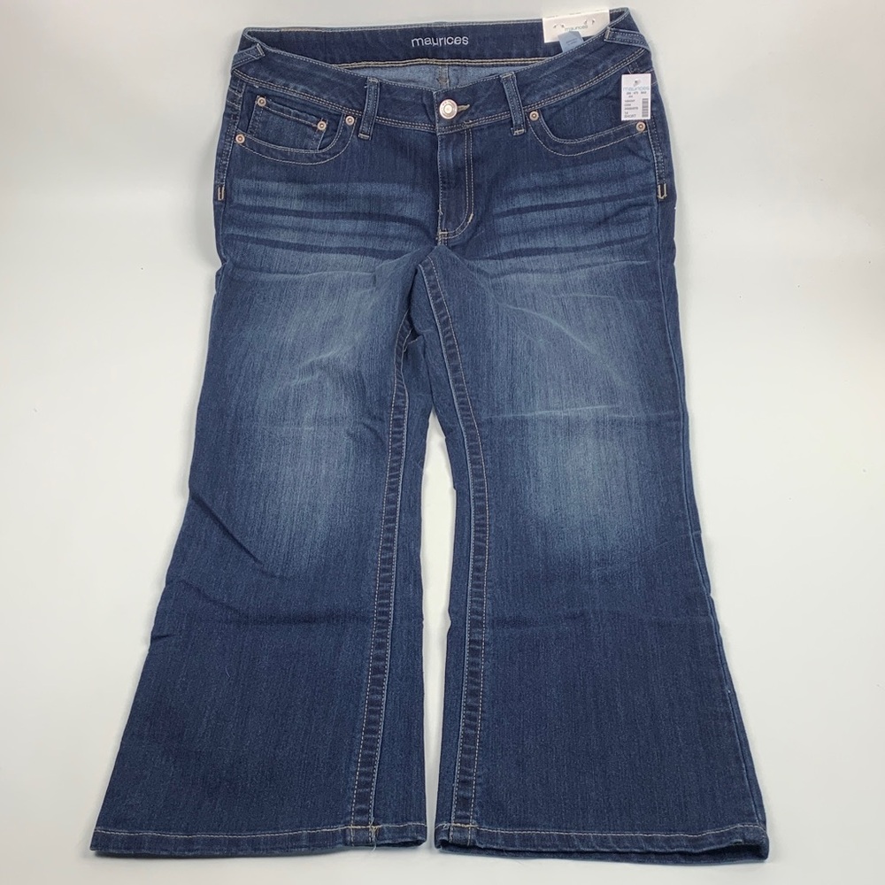Maurices Slim Boot Short Mid Rise Denim Flex Jeans 14 Short Dark Denim NEW NWT
